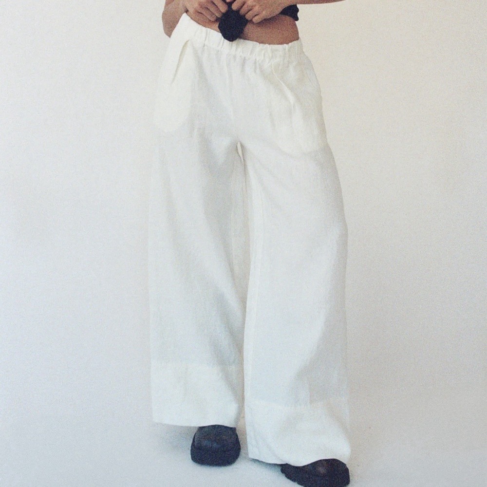 LA Relaxed Women's Linen Simple Pant In Ivory Size Small
